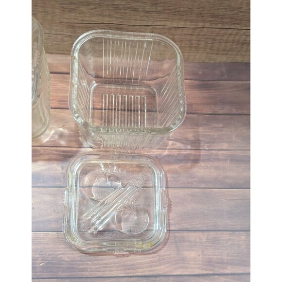 Federal Glass Refrigerator Dish Set Square Clear Vintage Ribbed Tomatoes & Celer - Picture 5 of 8